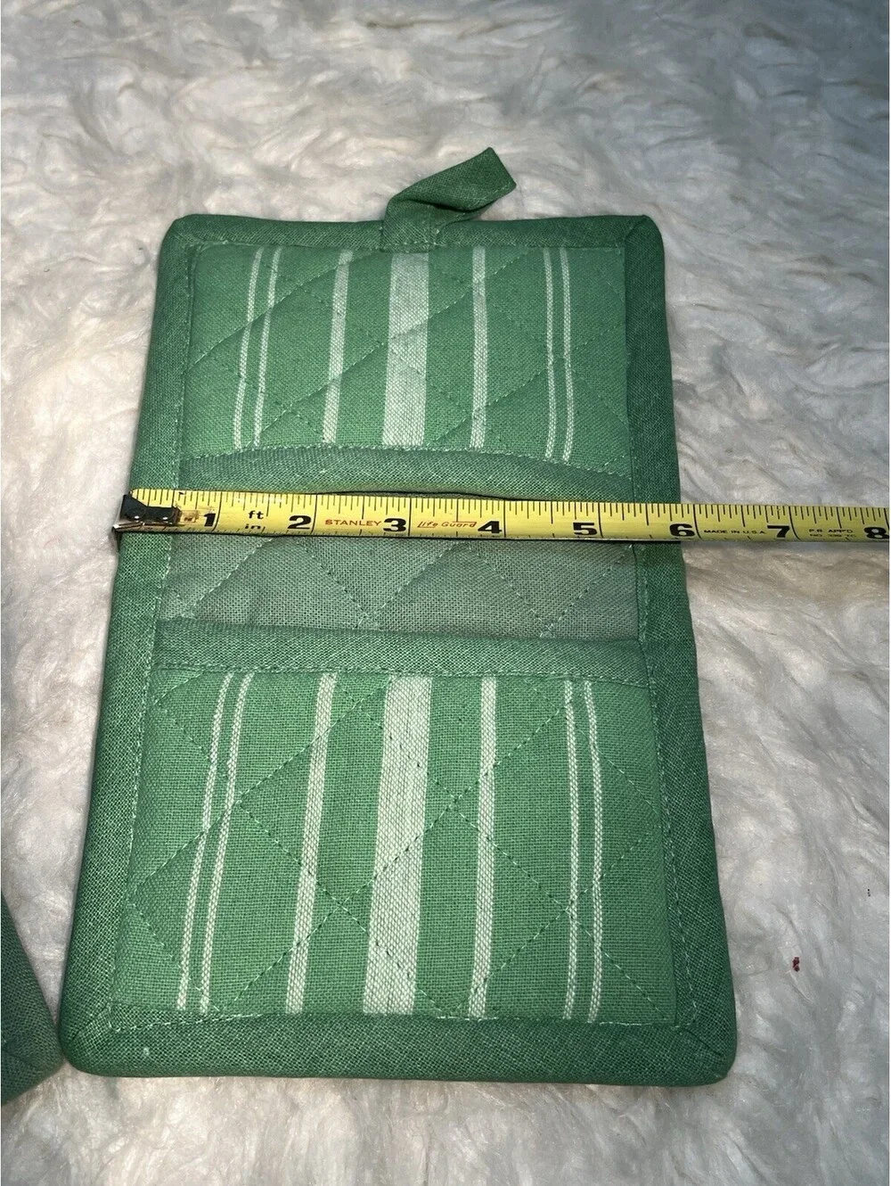 2 Green With White Stripes Pot Holders